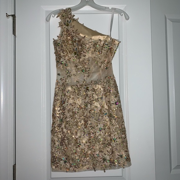 Gold One shoulder Formal Short prom homecoming party Dress. Size 2 - Picture 6 of 6